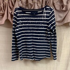 Tommy Hilfiger Navy and White Sequin Top